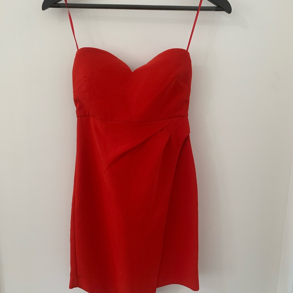 Red strapless dress
